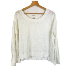 Firth Linen Ivory White Long Sleeve Semi Sheer Oversized Crop Top XS S